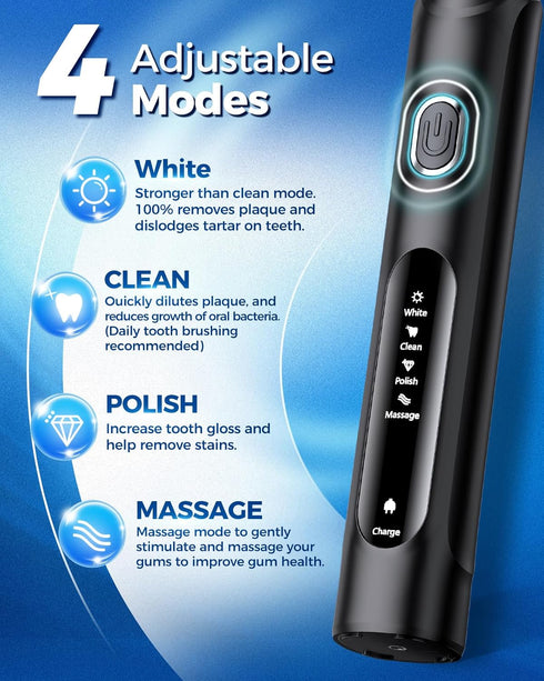 Rotating Electric Toothbrush for Adults with 8 Brush Heads (2 Types), 4 Modes Deep Clean Electric Toothbrush with Rechargeable Power and 2 Min Sma...
