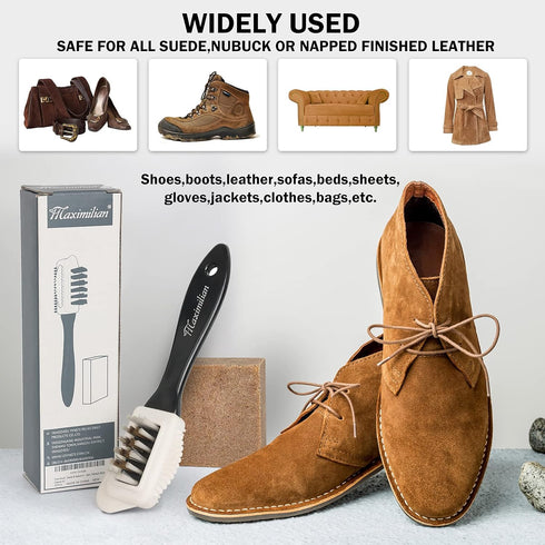 MAXIMILIAN Shoe Cleaner Kit. Brush with Extra 2 Erasers for Shoes & Boots. Horse Hair Shoe Brushes for Polishing, Cleaning & Buffing Leather Shoes...