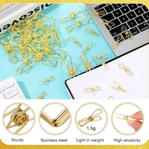 100 Pcs Paper Clips Metal Wire Hollow Out Clips Multi Purpose Utility Clips Invoice Bill Paper Clips Stainless Steel Hanging Clothes Pins for Scho...