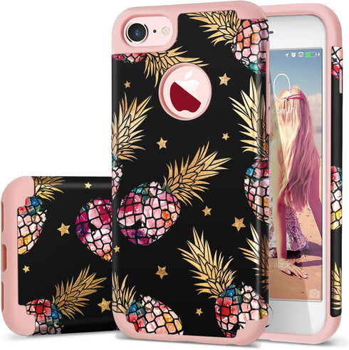 Fingic for iPhone 8/iPhone 7 Case,Pineapple Phone Case iPhone 7,Slim Fit Colorful Pineapple&Shinny Star Design Phone Cover Hard PC Cover&Soft Sili...