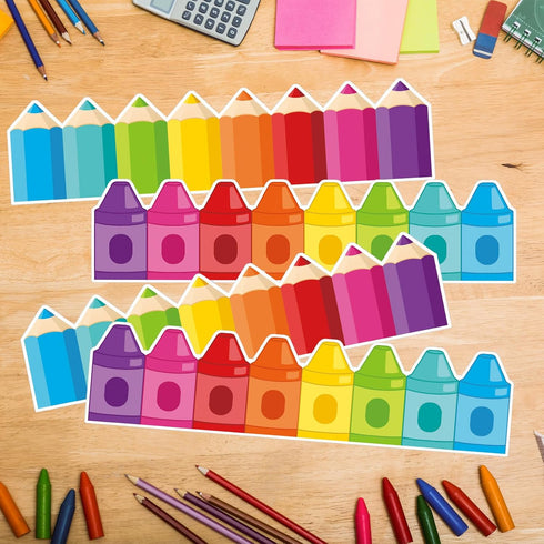 59ft Bulletin Board Border Decorations Self Adhesive Pencil Crayons Borders Classroom Bulletin Wall Window Door Decor.(Pencil Crayons 60)...