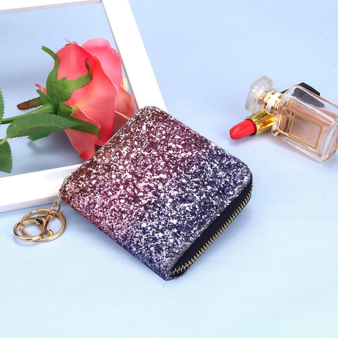 GEEAD Small Glitter Wallet for Women Girls Mini Coin Purse Pouches with Key Ring...