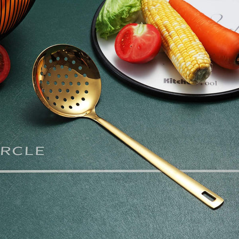 Gold Skimmer, Berglander Metal Strainer With Titanium Gold Plating, Kitchen Cooking Skimmers For Non-Stick Cookware, Dishwasher Safe, Easy to Clea...