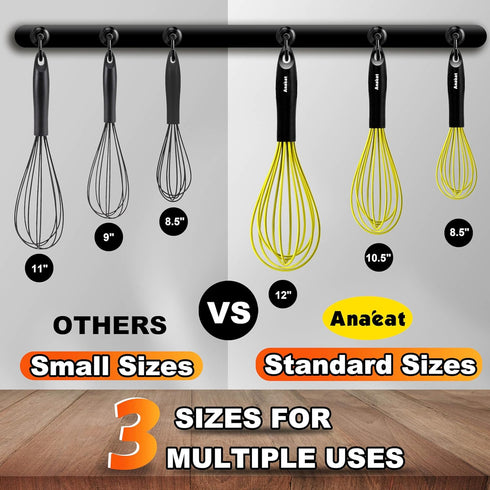 Anaeat Silicone Whisk, Thick Stainless Steel Wire Inner Heat Resistant - Kitchen Whisks for Non-Stick Cookware, Balloon Egg Beater for Whisking, B...