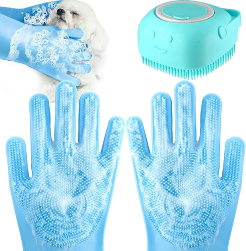 Dog Bath Brush with Gloves, Cat Bathing Gloves, Silicone Dog washing Gloves with High-Density Teeth, Dog Bath Supplies Christmas Gifts for Long Sh...
