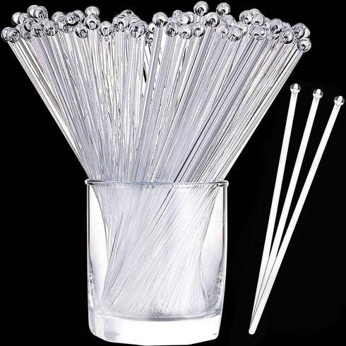 Aboat 120 Pieces 7.3 Inch Plastic Round Top Swizzle Sticks, Crystal...