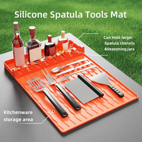 Silicone Griddle Tools Mat for Blackstone, Large Silicone Spatula Mat with Drip Pad, Grill BBQ Caddy Utensils Holder for Kitchen, Cooking & Counte...