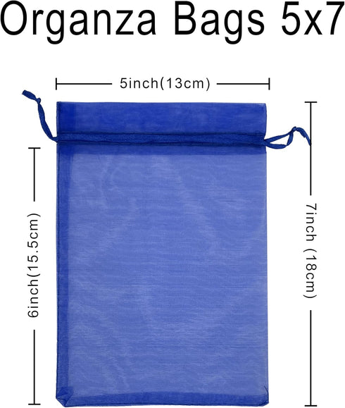 100PCS Sheer Organza Bag 5''X7'' Royal Blue Mesh Bags Drawstring Jewelry Gift Bags Small for Baby Shower Wedding Party Pouch Favor Goodie Bags...