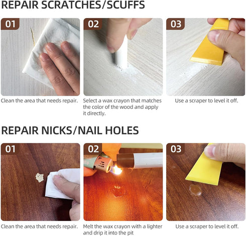 Wood Filler Sticks,12colors Wood Wax Crayons for Repairing Scratches, Scuffs, Cracks, and Nail Holes on Wood Furniture, Floors, Cabinets, Tables, ...
