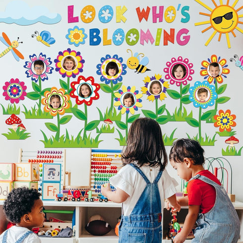 88Pcs Flower Bulletin Board Decorations Set Look Who’s Blooming Classroom Decoration Growth Mindset Photo Posting Craft Cutouts for School Offices...