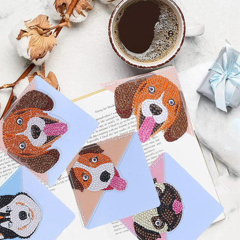 4 pcs Dog Diamond Painting Bookmarks Kits Handmade Corner Bookmark,5D DIY Diamond Art Bookmarks,Birthday Arts Csrafts Supplies Book Lovers Gifts (...