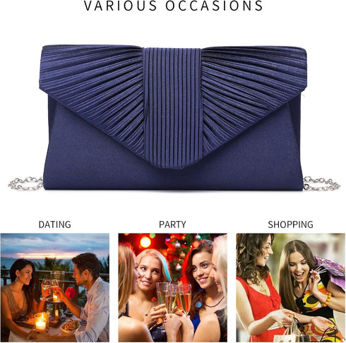 Labair Womens Evening Bag Pleated Satin Clutch Wedding Dressy Formal Handbag Crossbody Shoulder Bag...