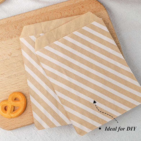 VGOODALL 120PCS Flat Paper Bags, 5 x 7 Inch Popcorn Bags Cookie Bags Kraft Paper Bags Striped Snack Bags Treat Bags for Snacks Cookies...
