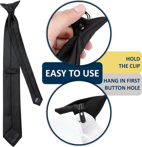 Clip on Ties for Men, 2 Pcs Black Clip on Tie & Tie Clips Set, 20 Inches Premium Solid Color Clip Ties for Men...