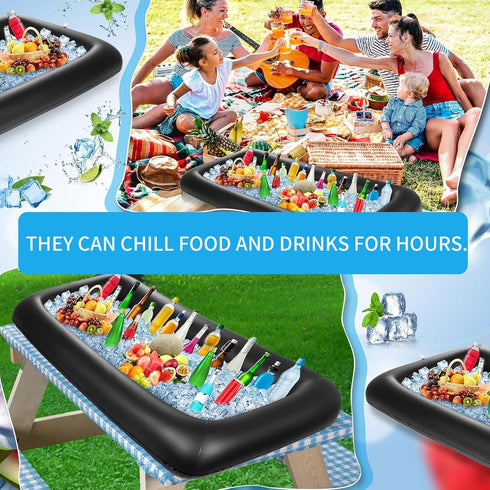 Ice Buffet Serving Tray Drink Cooler with Drain Plug,Inflatable Ice Serving Buffet Bar Inflatable Cooler for Parties Food 52 x 24 x 5'' (Black)...