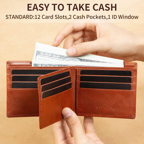 Men's Real Leather RFID Blocking Bifold Wallet Stylish Anti Theft Security With ID Window (Camel-01)...