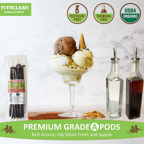 11 Madagascar Organic Vanilla Beans Grade A. Certified USDA Organic. ~6" by FITNCLEAN VANILLA for Cooking, Extract and Baking. Bourbon Fresh Gourm...
