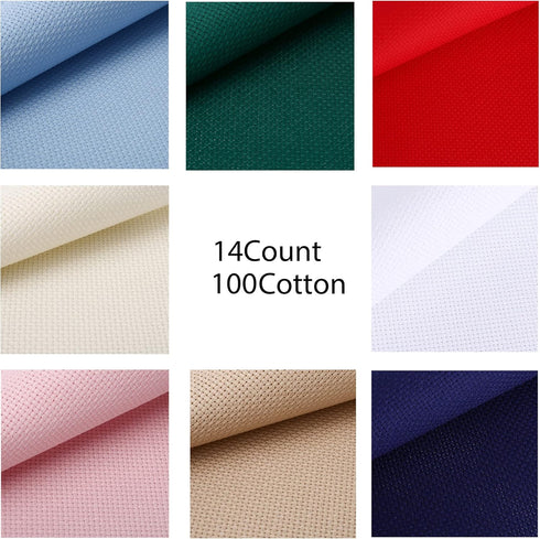 Aida Cloth 14 Count Cross Stitch Fabric 12 by 18 Inch,8 Color...