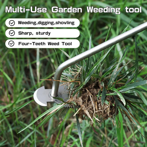 Weed Puller Tool, Stainless Steel Manual Weeding Tool, 2024 New Weeding Tool, 4-Tooth Gardening, Easily Remove Weeds from Plants, Yards,Farms,Gard...