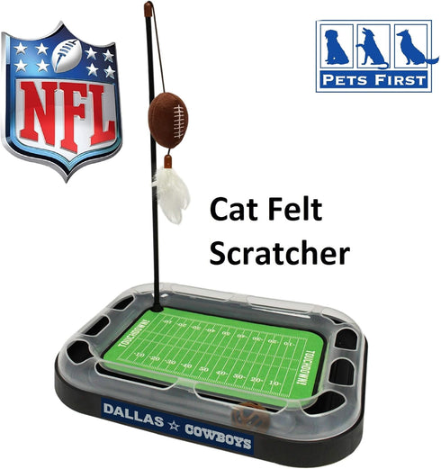 Cat Feather Toy NFL DALLAS COWBOYS FOOTBALL FIELD CAT SCRATCHER TOY with CATNIP Filled Plush FOOTBALL Toy & Feather Cat Toy hanging, with Jingle B...