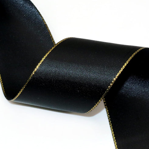 David accessories Black Satin Ribbon with Gold Edges 1.5 Inch wide 20 Yards, Gold Border Fabric Ribbons for Gift Wrapping DIY Crafts Christmas Dec...