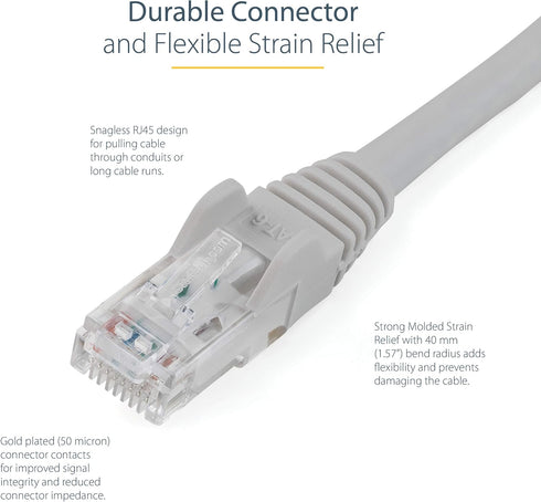 StarTech.com 6ft CAT6 Ethernet Cable - Gray CAT 6 Gigabit Ethernet Wire -650MHz 100W PoE++ RJ45 UTP Category 6 Network/Patch Cord Snagless w/Strai...