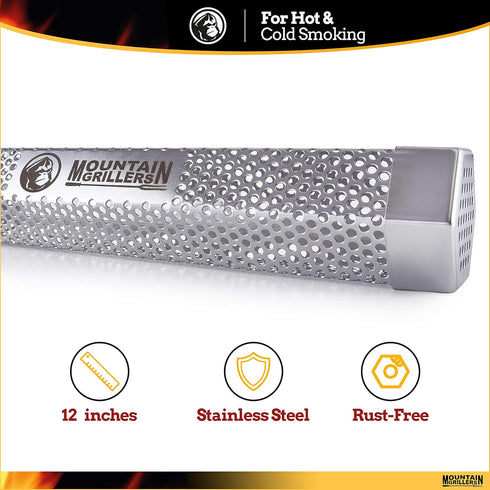 Mountain Grillers Pellet Smoker Tube 5-Hour Smoke Tube Generator for Hot & Cold Smoking Grill - BBQ Grill Stick Made From Heavy-Duty Rustproof Sta...