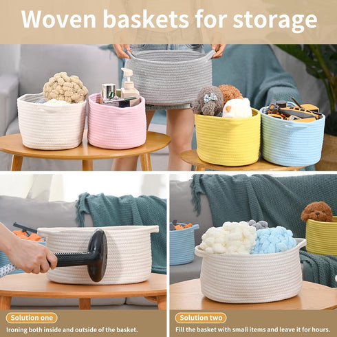 Cute Woven Storage Basket with Handle, Container for Gifts Empty, Decorative Organizer Bins Box for Pet Dog Toys Baby Essentials Snack Diaper Towe...