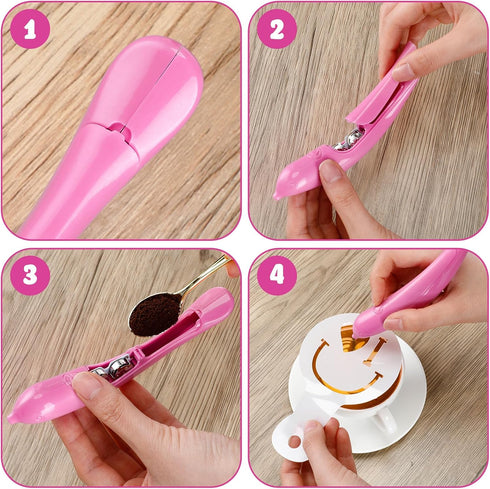 CHENGU Coffee Carving Pen Portable Electric Latte Art Pen Spice Pen with Stirring, 19 Pieces Coffee Cake Decorating Stencils, Cake Coffee Cappucci...