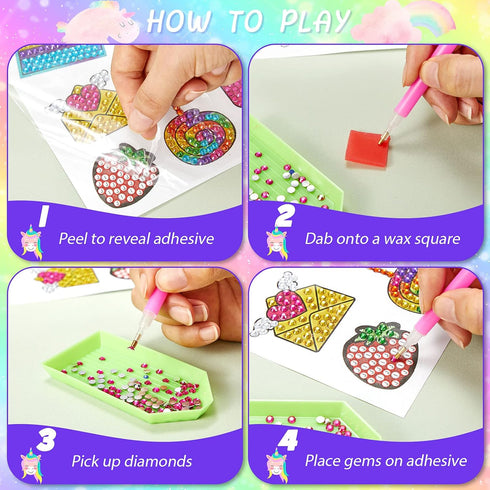 Gem Painting Kit for Kids, 24 Pieces DIY Painting Stickers, 4 Suncatchers and DIY Painting Tools to Create Your Own Diamond Stickers Cute Art Craf...