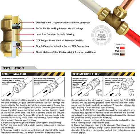 Everflow Supplies Pushlock UPBVF12 1/2 Inch Push X Female Ball Valve for Push-Fit Valve, Full Port Ball Valve Design w/Single Lever Heavy Duty Rus...