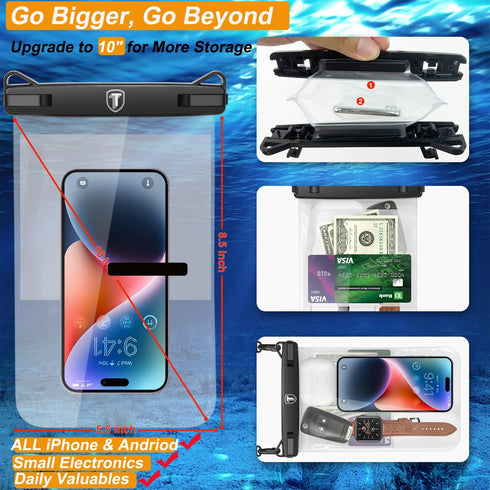 Takfox Extra Large Waterproof Phone Pouch Bag Case for Samsung Galaxy S24 Ultra S23 Plus S22 Note 20 A03S A15 A14 A13 iPhone 15 14 Pro Max, [Up to...