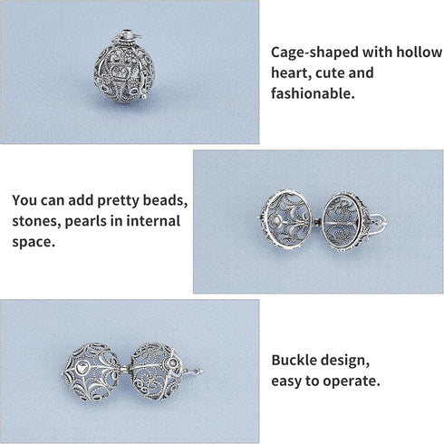 arricraft 10pcs Cage Pendants, Brass Locket Charms, Chime Ball Pendants, Locket for Necklaces Jewelry Making Supplies-Antique Silver...