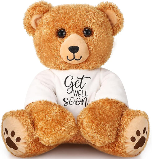 Get Well Soon Bear 16 Inch Bear Stuffed Animals with White T-Shirt Feel Well Soft Bear Plush Hospital Gifts for Boy and Girl (Classic Style)...