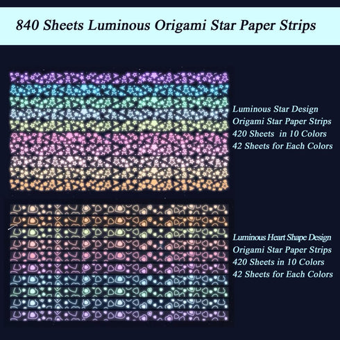 840 Sheets Luminous Origami Stars Papers Strips Lucky Star Paper Strips Glow in The Dark Origami Paper Star Folding Paper Strips DIY Handmade Craf...