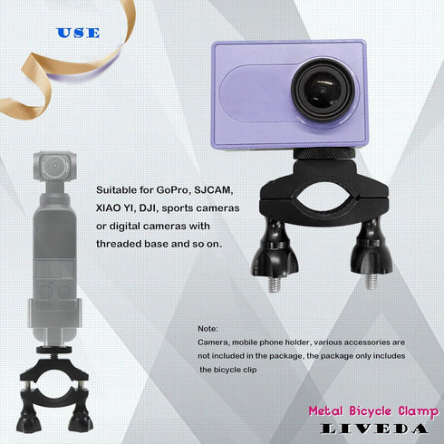 Bike Camera Mount for Mountain Bicycle/Motorcycle Action Camera, Bike Mount Compatible with Sports Camera GoPro OSMO SJCAM DJI with 1/4 Screw Adap...