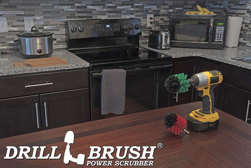 Cleaning Supplies - Drill Brush - Medium and Stiff Bristle MINI Spin Brush Kit - Kitchen Accessories - Clean and Scrub Counters, Stove, Oven, Sink...