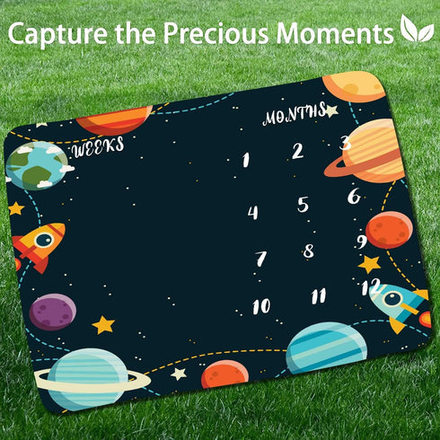 Cosmic Planets Outer Space Theme Baby Monthly Milestones Blanket Boys Kids Photo Background Mom Gifts Newborn Shower Party Decoration Personalized...