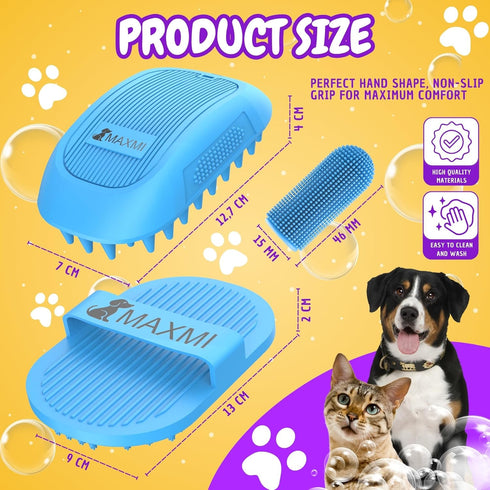 Dog Bath Brush + Gift Toothbrush | Dog Shower Brush | Dog shampoo brush with Non-Slip handle, ideal for short and long coats | Remove loose skin w...