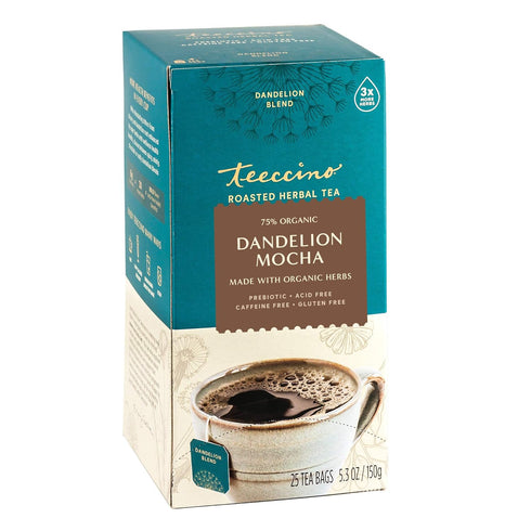 Teeccino Dandelion Herbal Tea - Mocha - Caffeine Free, Prebiotic, Gluten Free, 3x More Herbs - 25 Tea Bags...