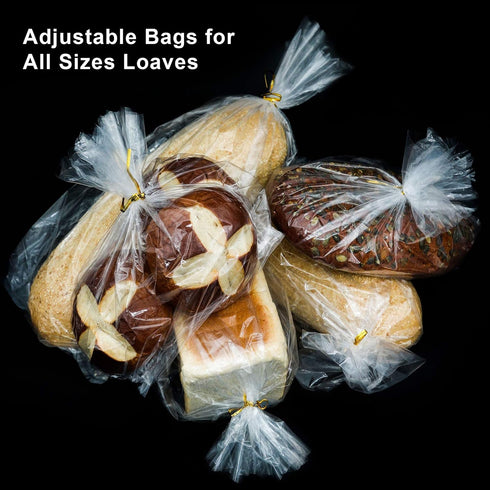 Bread Bags with Ties, Reusable, Clear Bags and Ties, Bread Bag For Homemade Bread And Bakery Loaf Adjustable Reusable (50)...
