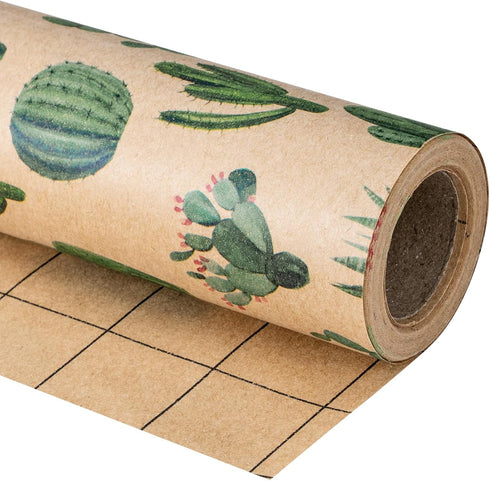 RUSPEPA Kraft Wrapping Paper Roll - Mini Roll - Cactus Design for All Occasions - 17 Inches X 32.8 Feet...