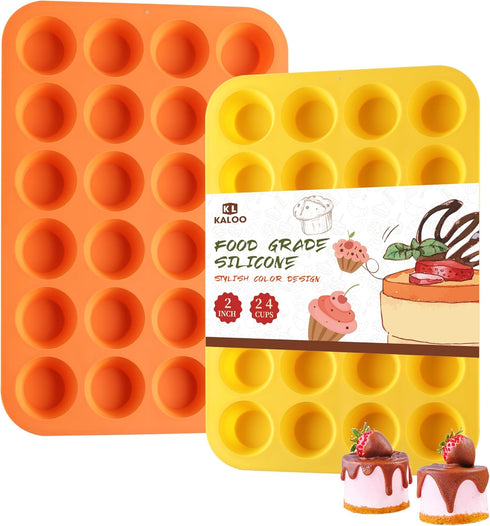 2PCS Silicone Mini Muffin Cupcake Pan, Kaloo Nonstick 24 Cups Silicone Muffin Pans for Baking, Great for Muffin, Cakes, Tart, Bread, Dishwasher Sa...