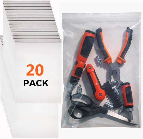 Heavy Duty Zip Bags 5"x8" 8mil Thick 20 Pack - Puncture Resistant Resealable Poly Bags - Great To Store Tools With Sharp Edges, Small Business Pac...