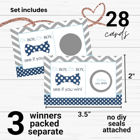 Bow-Tie Baby Shower Games for Boys - 28 Pack Scratch Off Game Cards - Fun Guest Activities to Reveal Prizes - Little Man Theme in Blue and Grey...