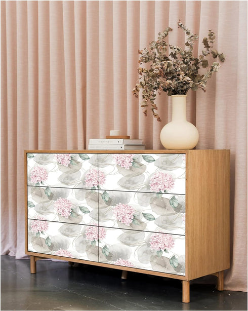 HAOKHOME 93164 Abstract Nordic Peel and Stick Wallpaper Geometric Hydrangea Floral White/Grey/Pink Stick on Home Decor 17.7in x 118in...