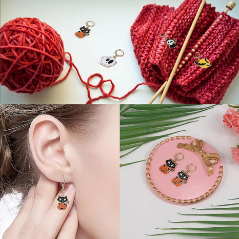 BEEFLYING 14pcs Halloween Alloy Enamel Crochet Stitch Marker Removable Leverback Clasps for Knitting Weaving Sewing Accessories Quilting Handmade ...