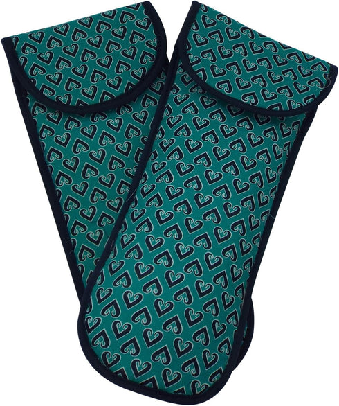 Heat-resistant Flat Iron Cover- Set of 2 - Teal with Navy Blue Hearts...
