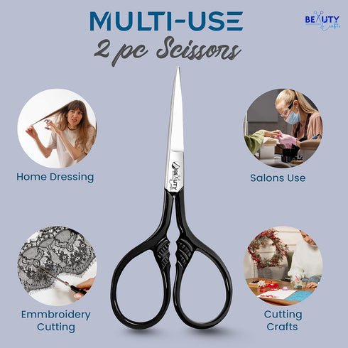 3.5'' 2PC Facial Hair Scissors For Men Women - Eyebrow Scissors Grooming Scissors Mustache, Nose, Beard, Eyebrows, Eyelashes Hair Scissors Curved ...