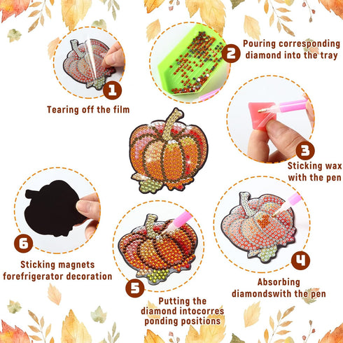 Copkim 16 Pcs 5 D Diamond Painting Magnets Kit Fall Theme Thanksgiving Gnome Decoration Diamond Painting Refrigerator Magnets Fridge Stickers Supp...